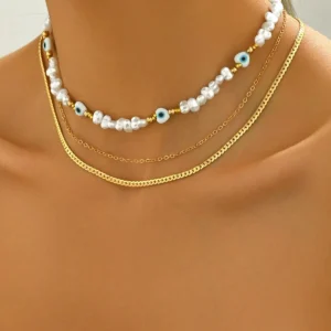 European Necklace Designer Inlaid Pearl Heart Long Choker Alloy Pearl