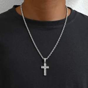 European Necklace Cz Cross Pendant Couple Necklace Office Chic Cz Alloy