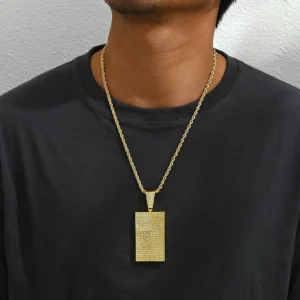 American Necklace Square Pendant Cz Alloy