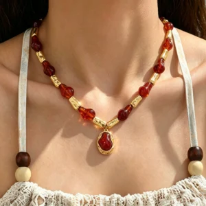 Vintage European Necklace Geometric Inlaid Pearl Woven Choker