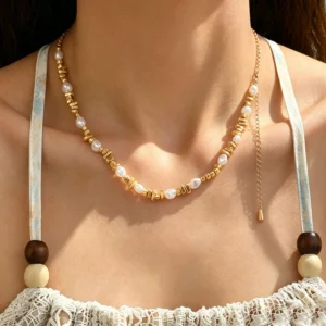 Vintage European Pearl Necklace Geometric Silver Woven Choker Necklace Top