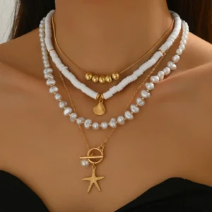 Vintage European Women'S Geometric Necklace Set Designer Pearl Long Choker Alloy Woven