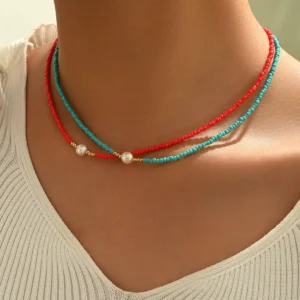 Vintage European Jewelry Designer Handmade Turquoise Necklace Elegant Woven