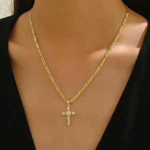 European Women'S Cross Necklace Geometric Cz Elegant Choker Necklace