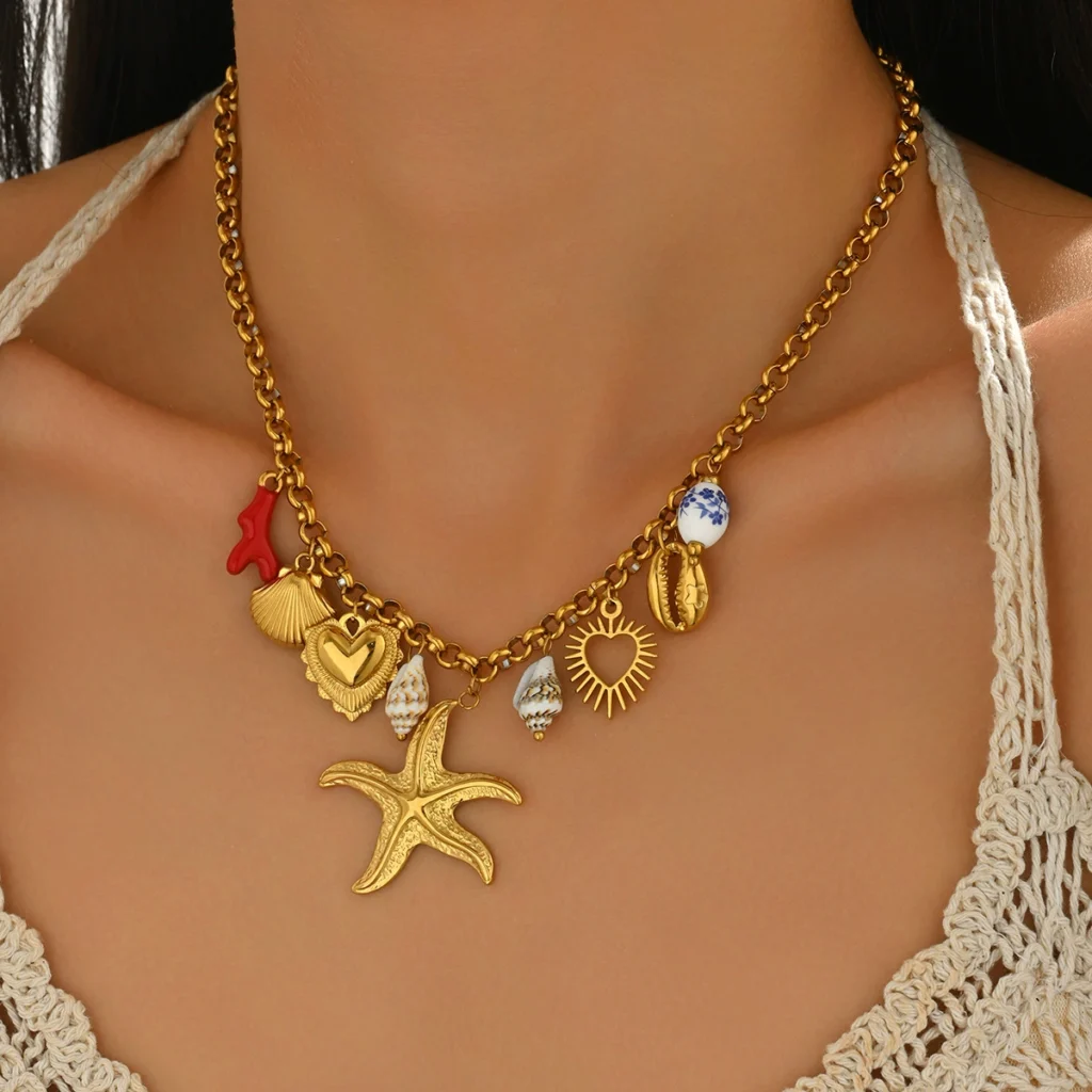 Vintage European Jewelry Geometric Long Necklace Elegant Alloy