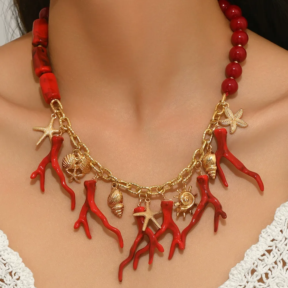 European Necklace Geometric Coral Woven Women'S Choker