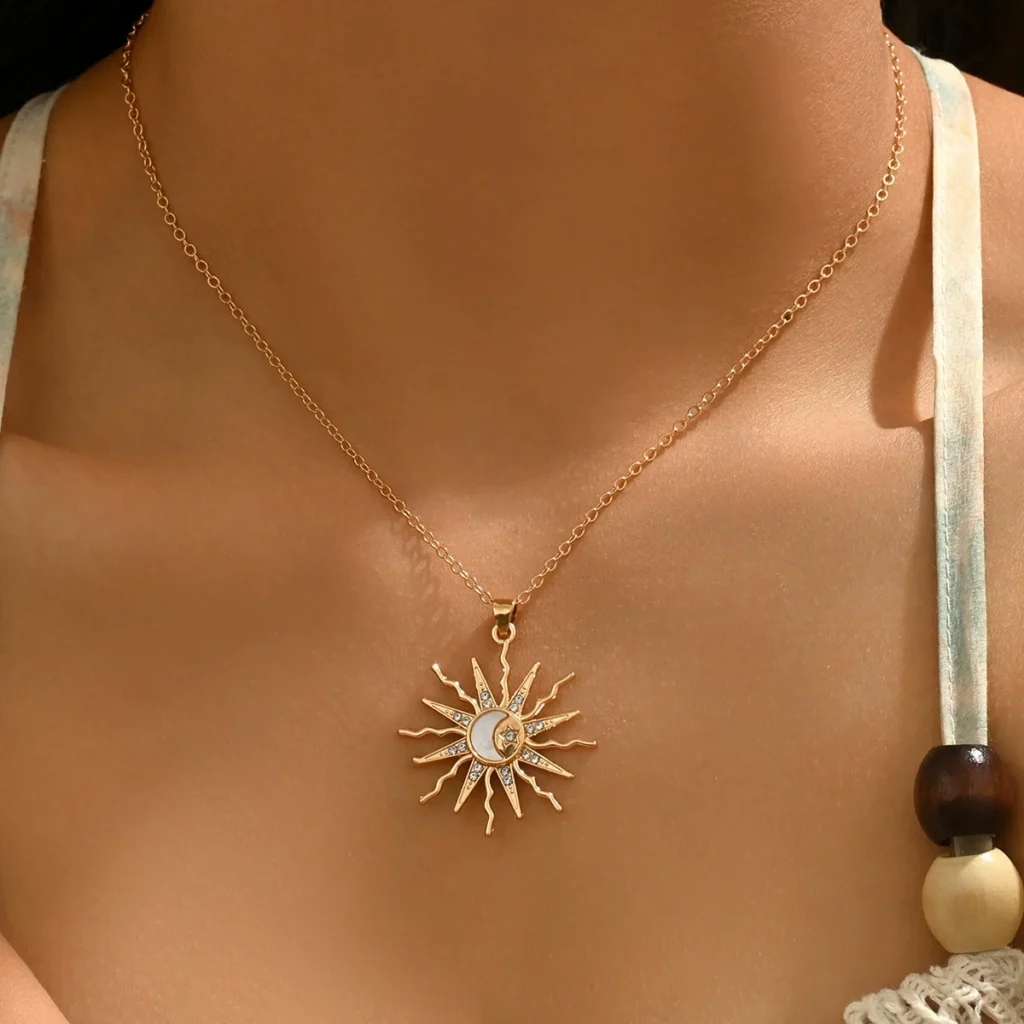 Luxury European Necklace Sun Moon Pendant Cz Choker Elegant