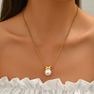 欧美镶嵌珍珠饰品 小众高级感轻奢项链女百搭高级感几何项饰女镶珍珠常规链圆形6.5