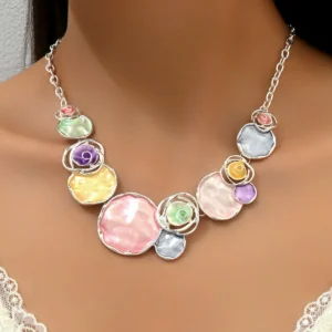 Women'S Long Necklace Geometric Rose Flower Enamel Elegant Choker European