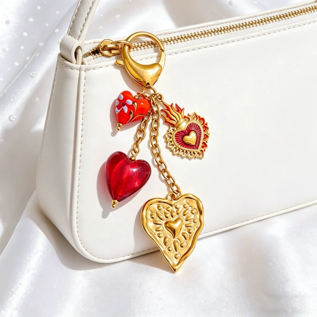 Vintage European Keychain Geometric Heart Elegant Designer Elegant