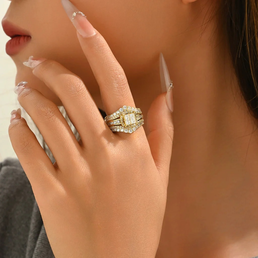 Vintage European Ring Geometric Hollow Pavé Cz Plain Band Ring Elegant Index Ring Cz