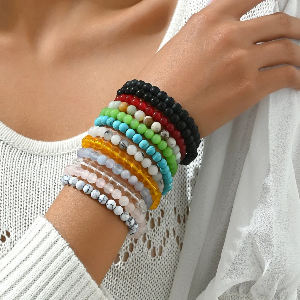 Office Chic Vintage European Women'S Bracelet Set Natural Stone Designer Elegant Bangle Natural Stone Woven