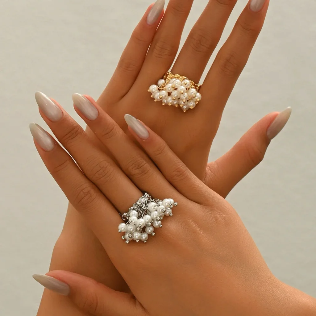 Vintage European Women'S Jewelry Geometric Open Pearl Ring