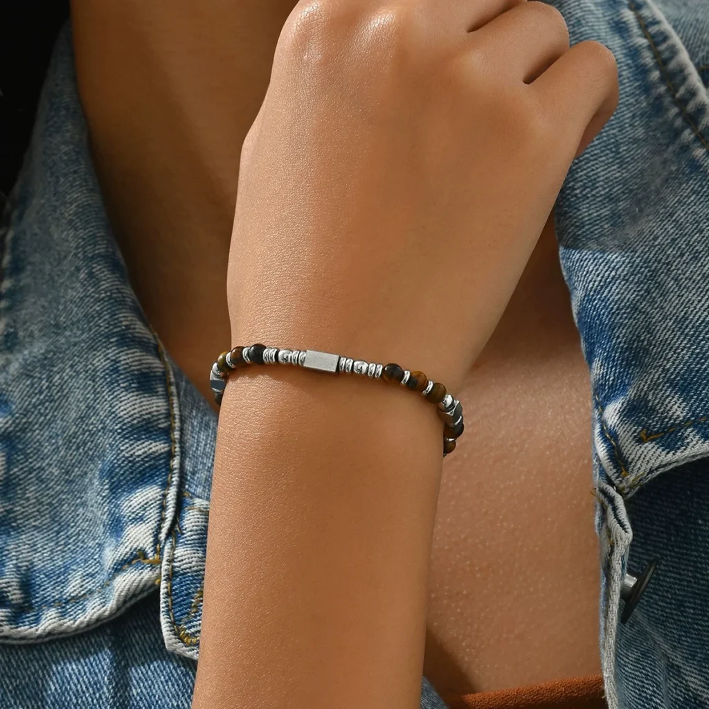Vintage Natural Stone Designer Beaded Bracelet Elegant Bangle Natural Stone Woven
