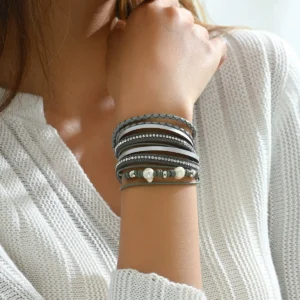Geometric Designer European Women'S Pearl Bangle Inlaid Cz Multi-Layer Bracelet Cz Designer