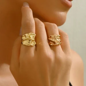 European Women'S Geometric Ring Set Gold Designer Open Ring Elegant