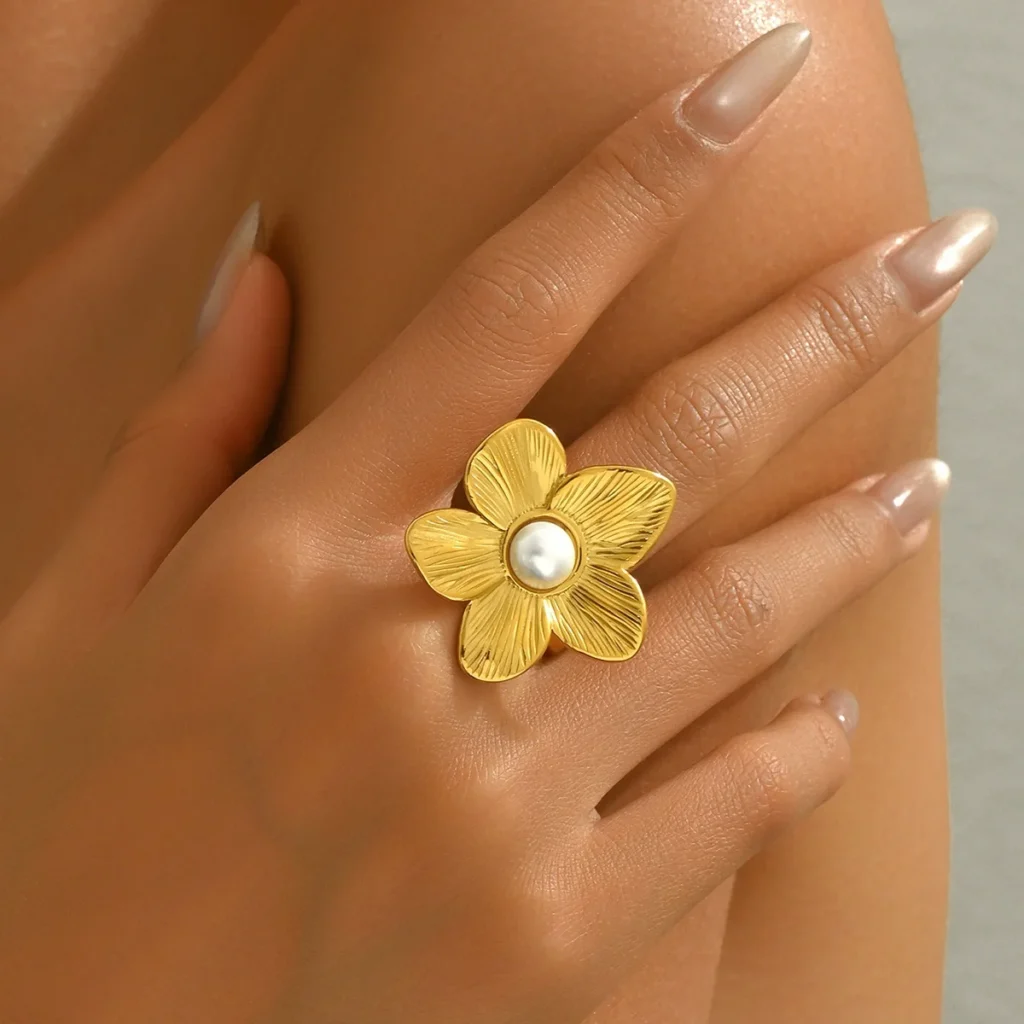 Women'S Open Ring Pearl Elegant Ring Plain Ring Pearl Heart