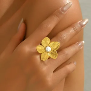 Women'S Open Ring Pearl Elegant Ring Plain Ring Pearl Heart