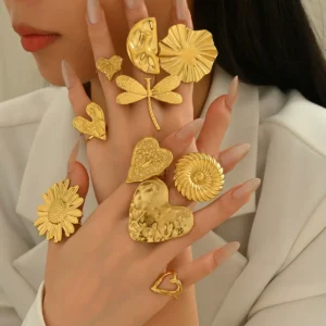European Women'S Jewelry Flower Heart Open Ring Luxury Ring Index Ring
