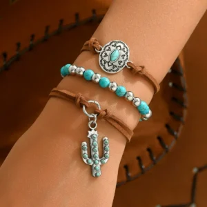 Vintage European Women'S Bracelet Set Inlaid Turquoise Bangle Inlaid Turquoise