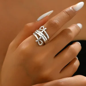 European Women'S Ring Geometric Bow Plain Band Ring Plain Band