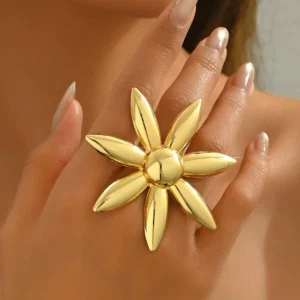 Women'S Ring Geometric Flower 14K Open Ring Elegant Flower