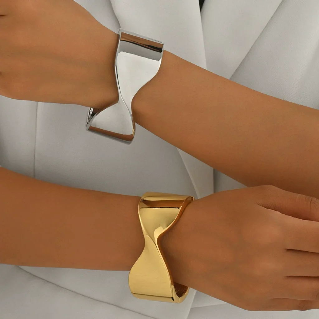 European Geometric Women'S Bangle Geometric Polished Gold Bangle Elegant European Elegant