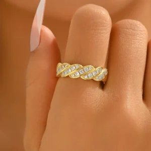 European Women'S Ring Geometric Inlaid Cz Ring Plain Band Cz