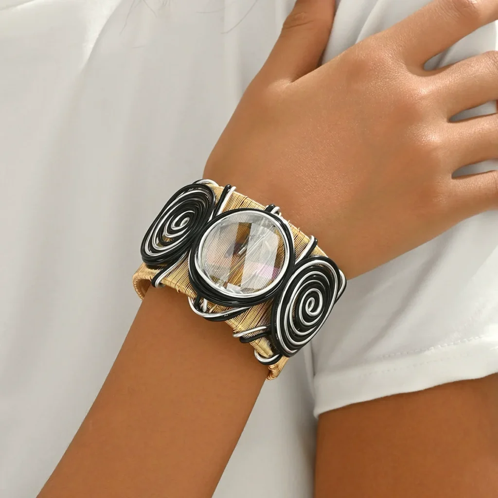 Women'S Bangle Geometric Inlaid Line Wrap Design Bangle Cz European