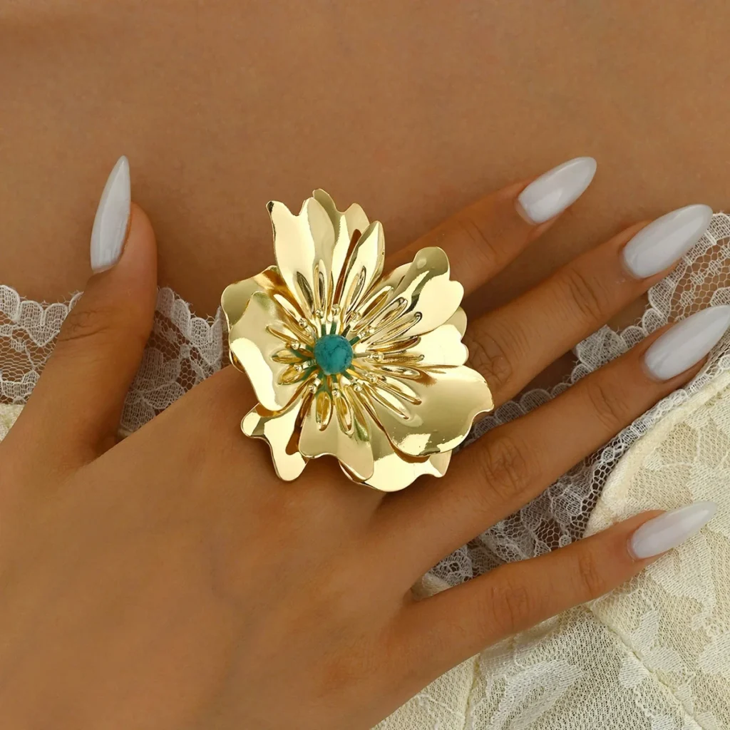 European Women'S Ring Flower Petal Designer Open Adjustable Ring