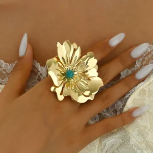 European Women'S Ring Flower Petal Designer Open Adjustable Ring