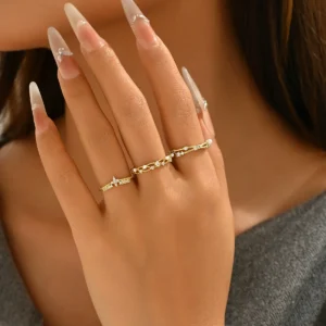 European Ring Set Geometric Open Adjustable Cz Pearl Ring Cz Plain Band