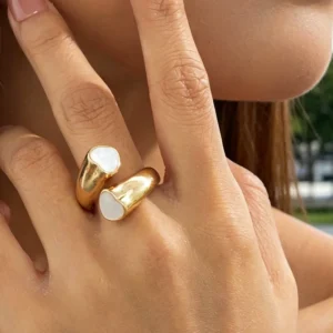 European Jewelry Geometric Heart Enamel Open Adjustable Ring Index Ring Enamel Plain Band