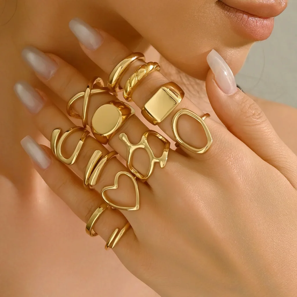 Vintage European Geometric Line Ring Jewelry Set Elegant Open