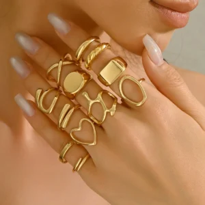 Vintage European Geometric Line Ring Jewelry Set Elegant Open