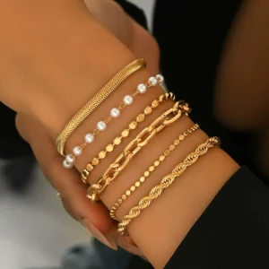 European Women'S Bracelet Set Geometric Woven Bangle