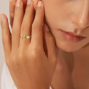 Vintage European Jewelry 26 Letter Heart Cz Ring Designer Elegant Open Ring Cz