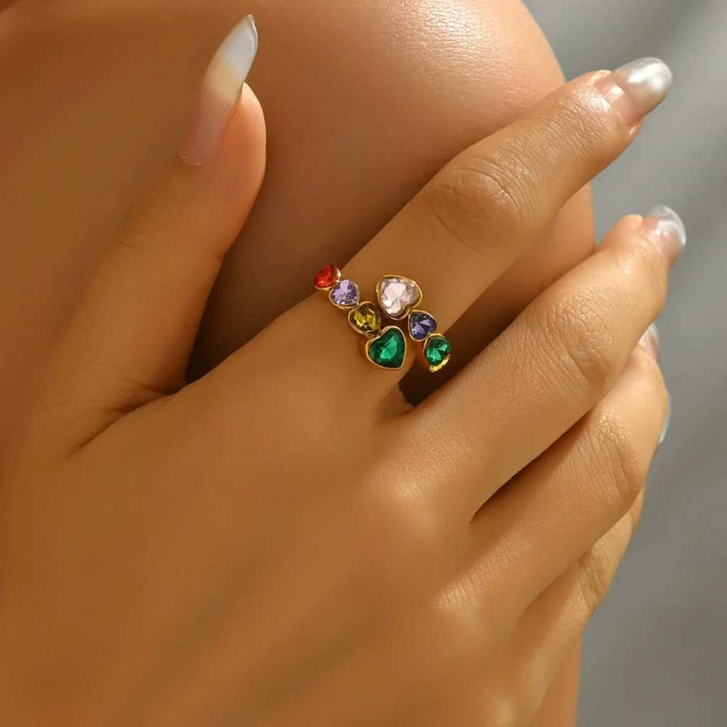 European Women'S Ring Geometric Heart Inlaid Cz Open Index Ring Cz European Geometric