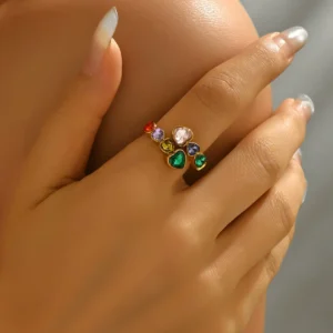 European Women'S Ring Geometric Heart Inlaid Cz Open Index Ring Cz European Geometric