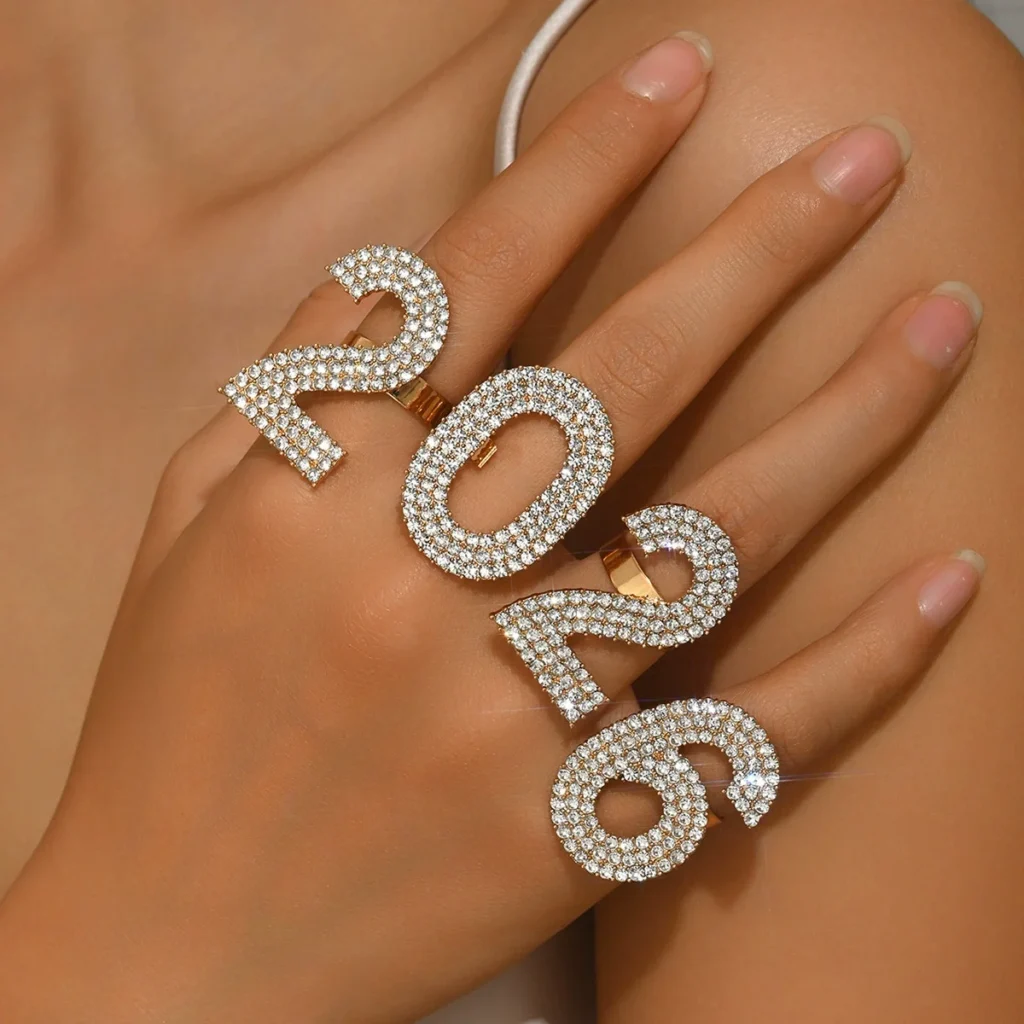 European Ring Set 2026 Cz Open Ring Index Ring Alloy Plain Band Cz