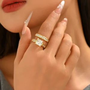 European Ring Set Geometric Couple Inlaid Cz Ring Inlaid Cz