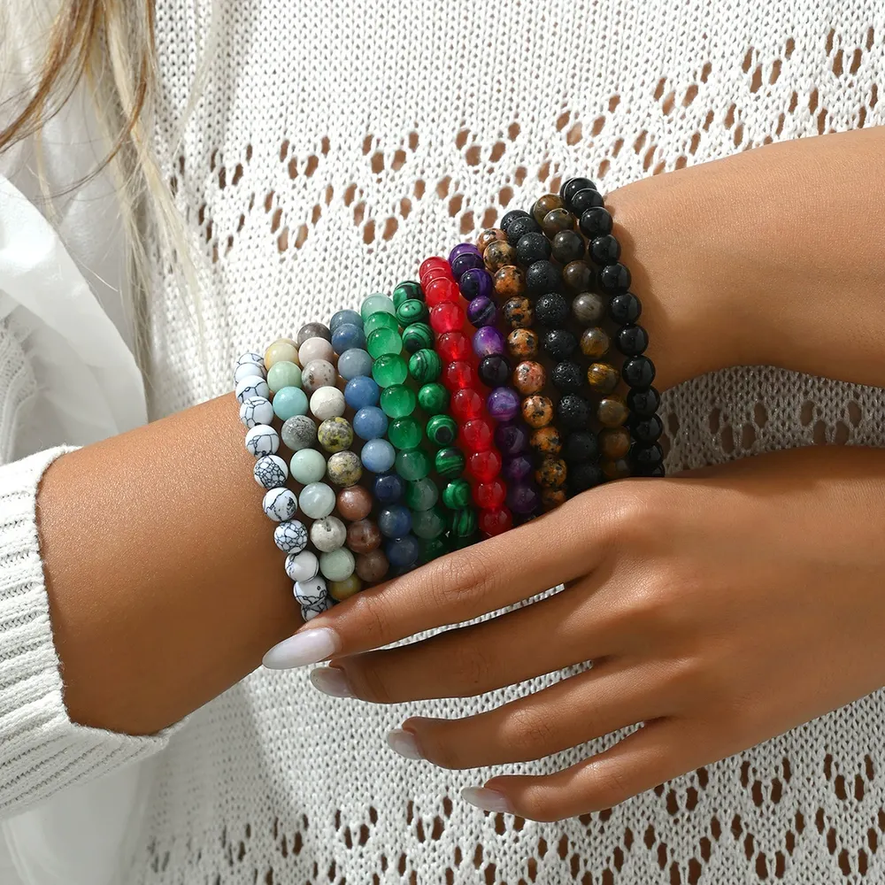 Geometric Minimalist Natural Stone Beaded Bracelet Set Designer Elegant Bangle Natural Stone Handwoven