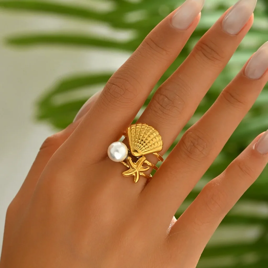 Women'S Ring Inlaid Pearl Open Ring Elegant Pearl Geometric