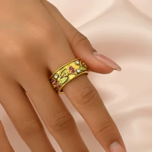 Designer Vintage Plain Band Ring Inlaid Cz Flower Elegant Ring Alloy Plain Band Cz