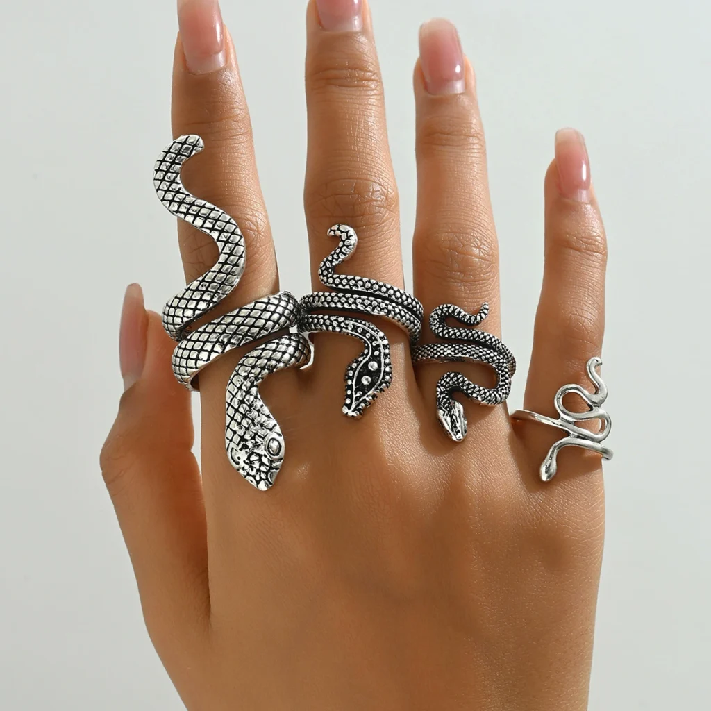 Vintage European Ring Designer Snake Silver Ring Alloy Plain Band Distressed
