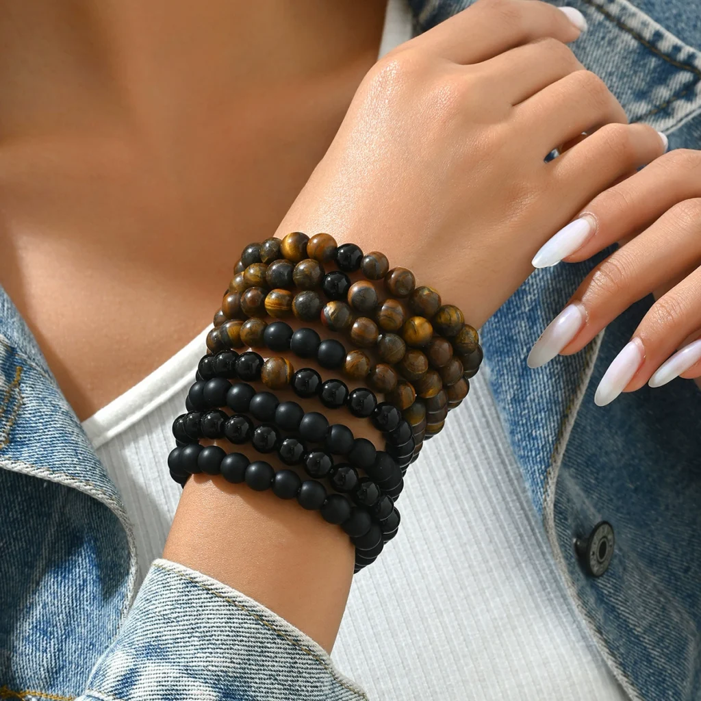 Office Chic Vintage Women'S Bracelet Natural Stone Woven Beaded Bangle Natural Stone Woven