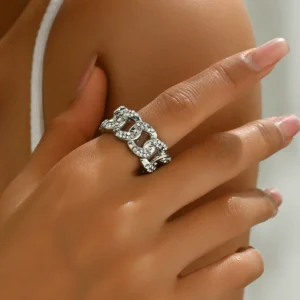 Korean Plain Ring Designer Inlaid Cz Index Ring Alloy Plain Band Cz