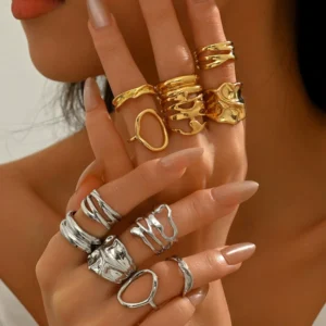 Vintage European Jewelry Designer Elegant Geometric Ring Set Open Ring
