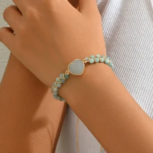 Vintage European Women'S Bracelet Handwoven Heart Natural Stone Bracelet Natural Stone Woven