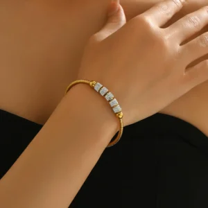 Vintage European Shein Women'S Bangle Geometric Inlaid Cz Bangle Cz European